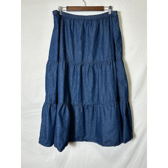 CW Classics Women's Denim Tiered Prairie Skirt 1X Cottagecore Peasant BOHO - Picture 3 of 3